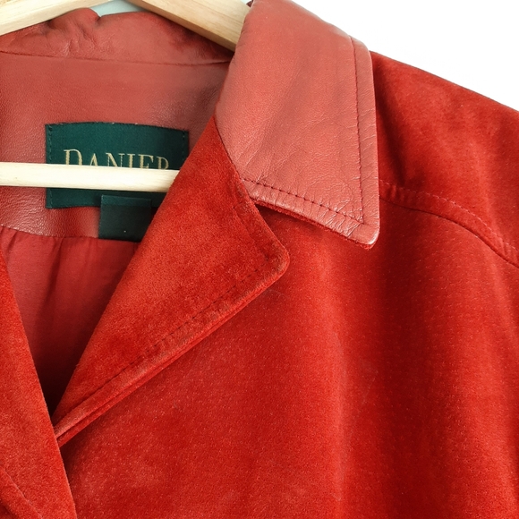 DANIER Genuine Suede Button Front Blazer Jacket Vibrant Red Short Coat Sz L - Picture 6 of 15